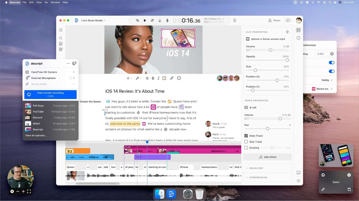 Descript interface