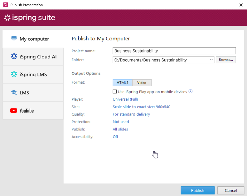 Publishing an eLearning course for an LMS