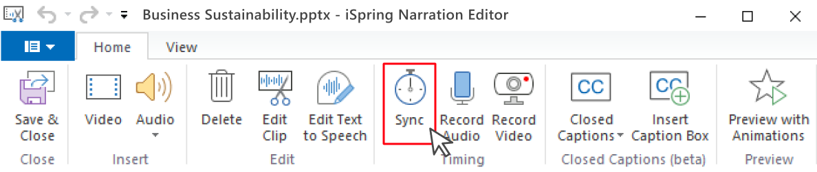 Sync button Sync button in iSpring Suite