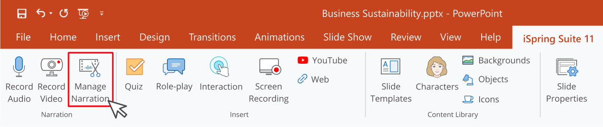 Manage Narration Add a video narration in iSpring Suite