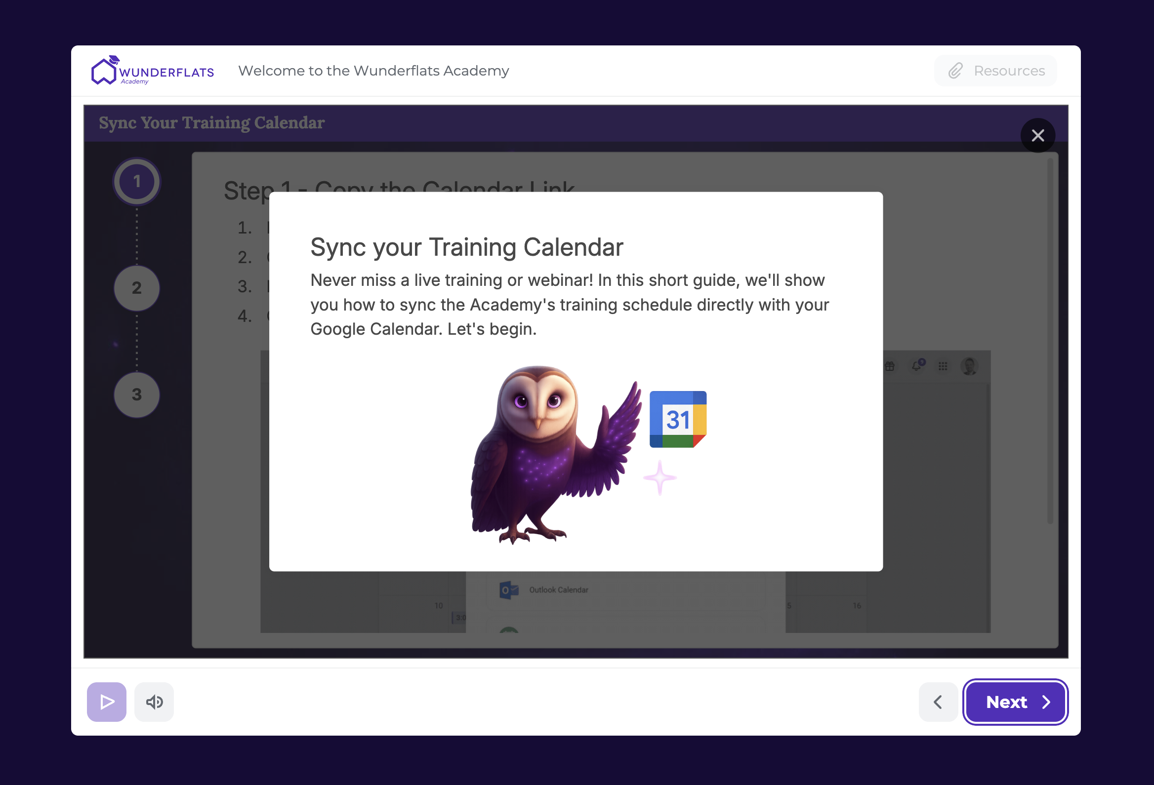 Syncing training calendar online course