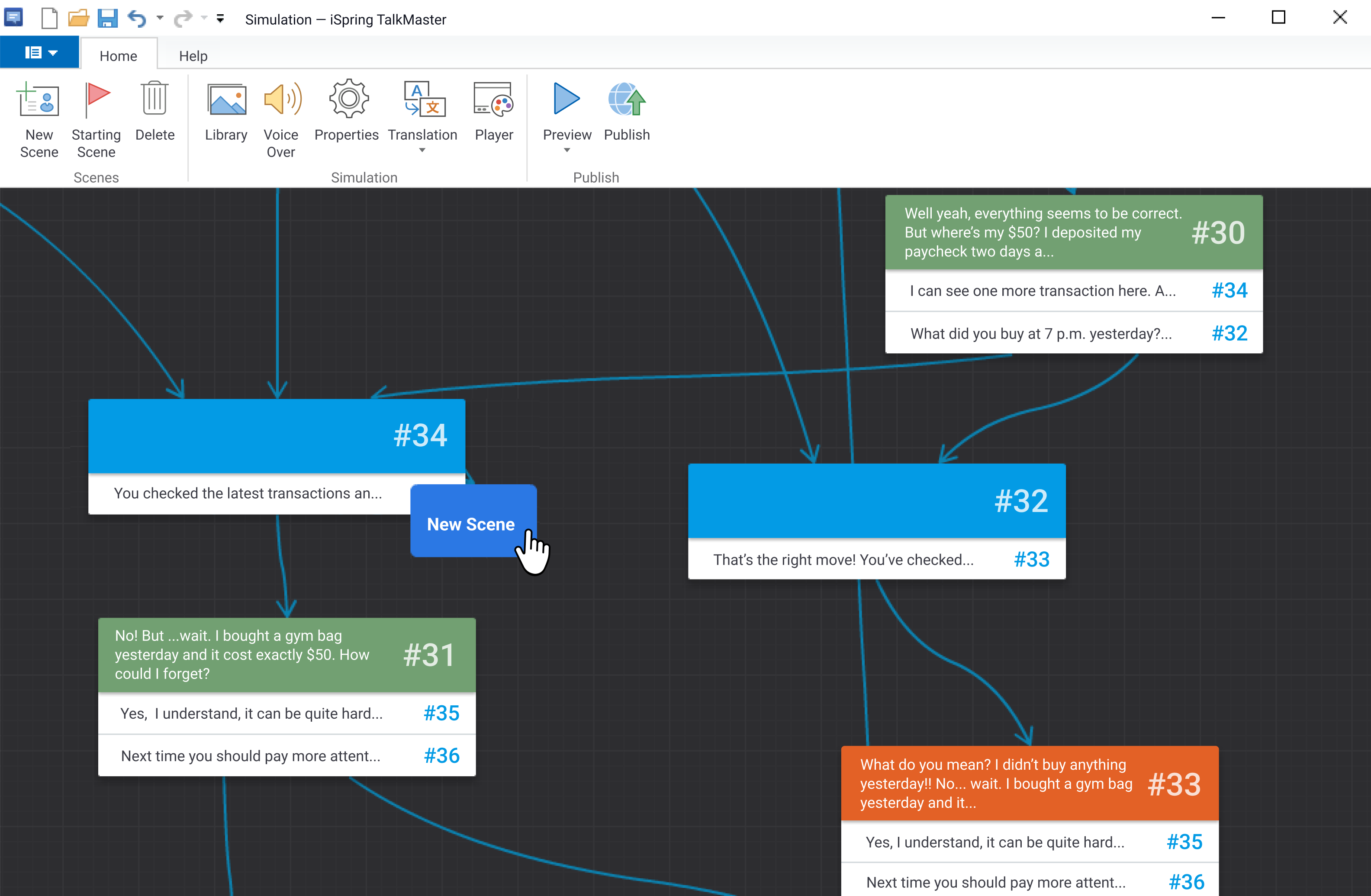 Building a dialog tree in iSpring TalkMaster
