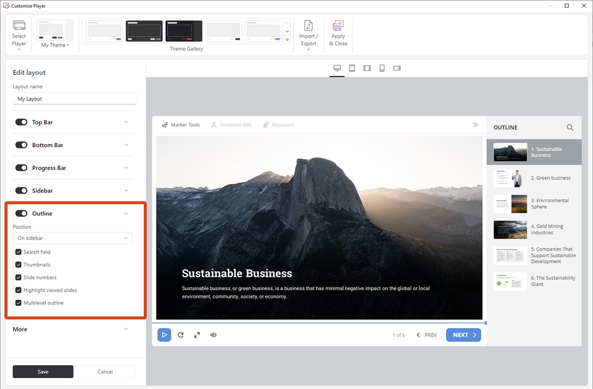 Adjusting the outline appearance Adjusting the outline appearance in iSpring Suite