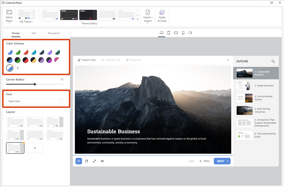 The Design tab in iSpring Suite The Design tab in iSpring Suite