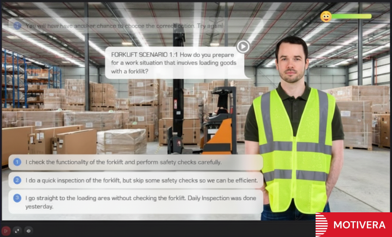 A dialogue simulation inside a Motivera safety course