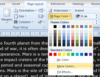 Select a page color