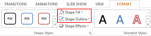 Format tab in PPT > Shape Fill and Shape Outline.