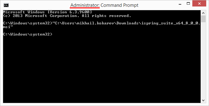 cmd.exe utility in Windows 8.1. Administrator: Command Prompt.