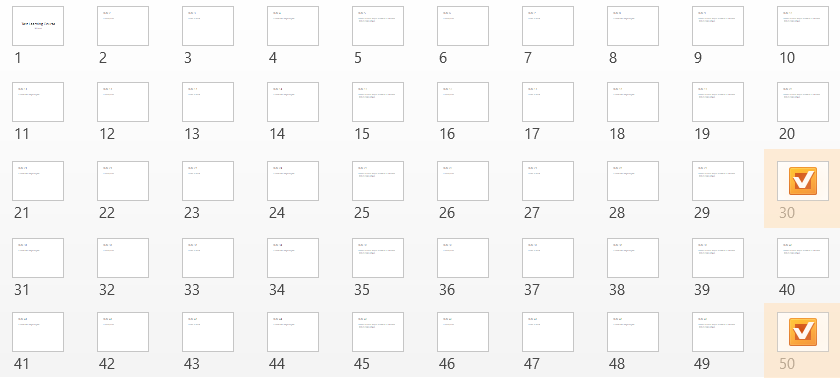 List of 50 PowerPoint slides with 2 quizzes