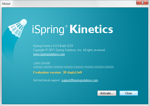 iSpring Kinetics version and license details