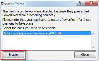Enable iSpring Presenter in PowerPoint 2007