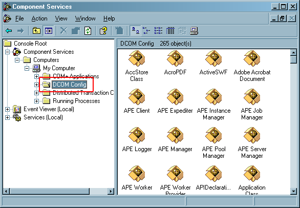 DCOM Config option of Component Services window
