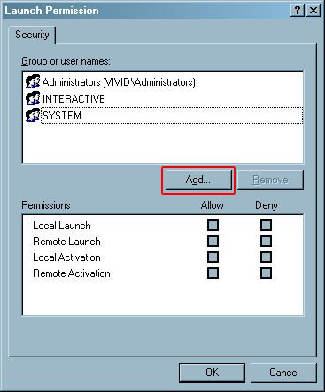 Add new group in Launch Permission window
