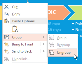 Group > Ungroup right-mouse click menu in PowerPoint 2013 for a compound shape.