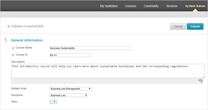 Course properties in Blackboard