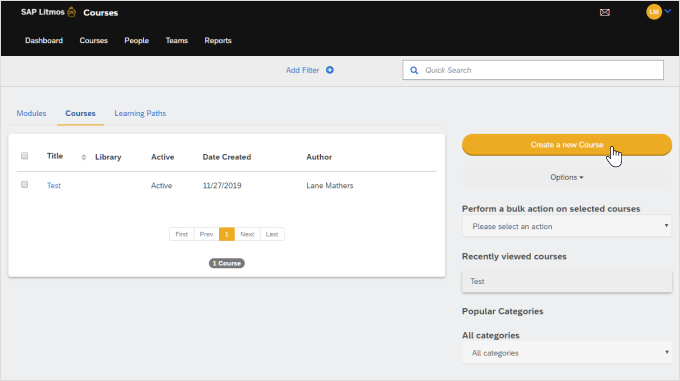 Creating a new course in Litmos