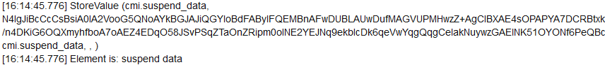 Fragment of an LMS log that shows Base64 encoding of the cmi.suspend_data