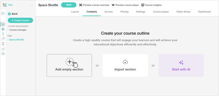 Add empty section in Learnworlds LMS