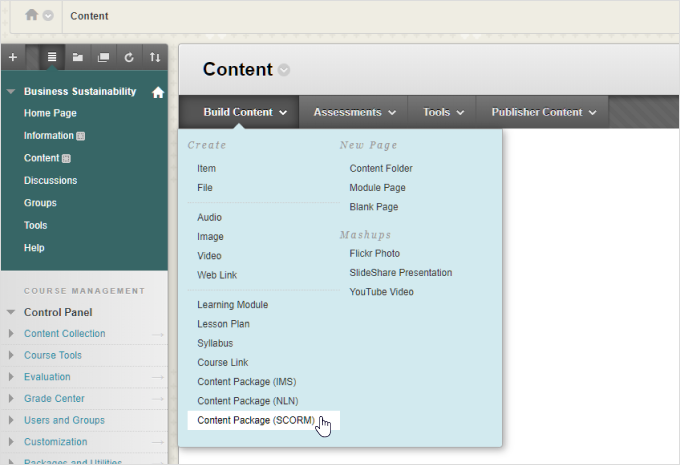 Upload a SCORM package to Blackboard