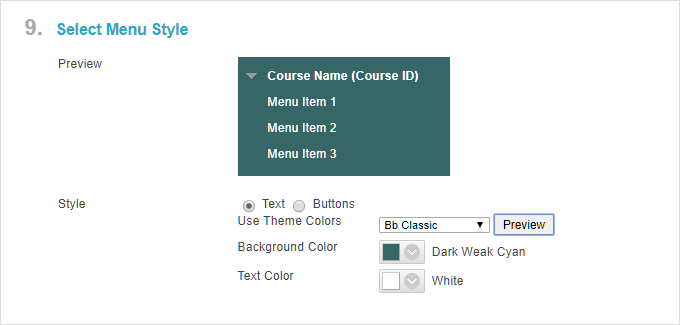 Select menu style in Blackboard