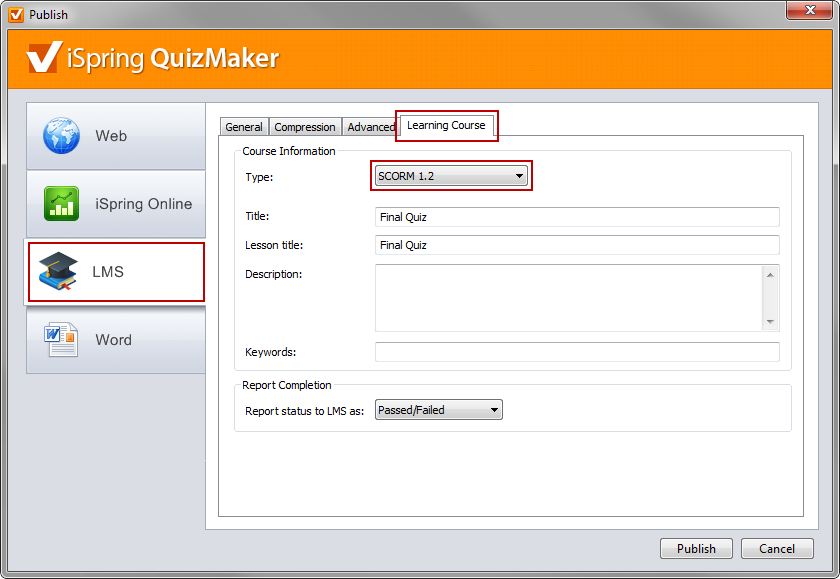 Publish quiz to OLAT LMS