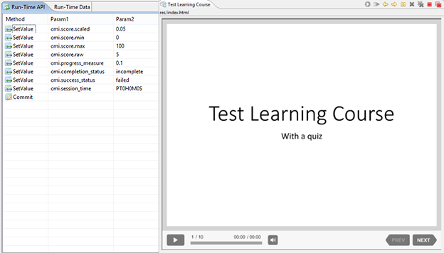 Logging the launch of an iSpring Test Learning Course with Trident Runtime Environment.