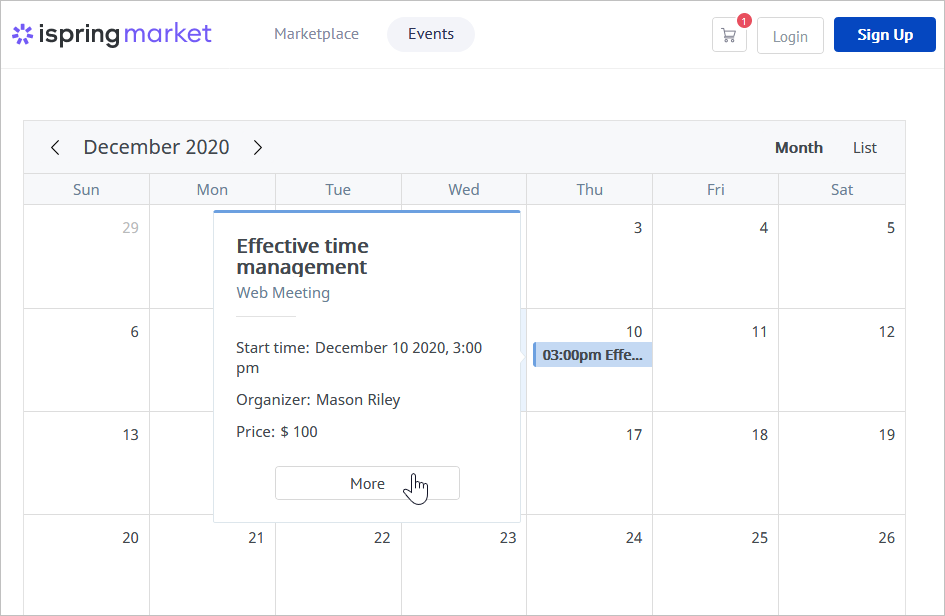 iSpring Market events calendar