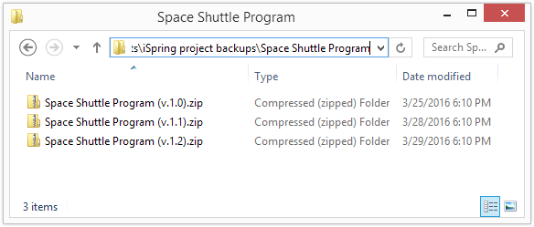 A folder on your disk that stores different versions of the zipped project. Version control.